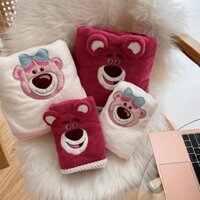 Set 2 khăn tắm gấu dâu LOSTO siêu mềm mịn thấm hút tốt kèm túi Zip - Bộ 2 món khăn mặt & khăn tắm Hàn Quốc hình gấu hồng