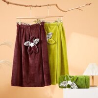 (Set 2) Khăn Váy Quây Tắm + Mũ Quấn Tóc Vải Cotton Mềm Mịn Thấm Hút Đính Hoa Siêu Xinh (SX4M).