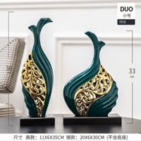 Set 2 Lọ Hoa Vẽ Vàng - Bình bông Gốm Sứ Giang Tây  - Tượng Trang Trí Decor - Nhà Cửa