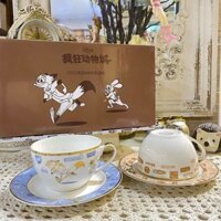 Set 2 ly cà phê kèm dĩa lót Disney ( vườn bách thú) dễ thương chú thỏ và cáo -Set of 2 coffee cups with cute Disney