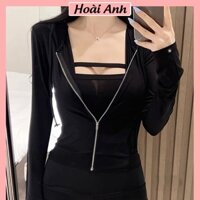 Set 2 Món Áo Khoác Ngoài Có Mũ Mix Áo Hai Dây Có Mút Ngực Trong