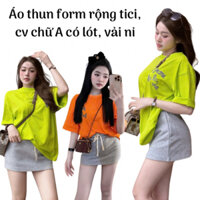 Set 2 món áo thun cổ tròn tay ngắn form rộng tici chân váy chữ A ngắn vải nỉ có lót màu dạ quang mùa hè đi chơi đi biển