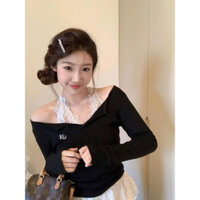 Set 2 Món Áo Thun Đen Tay Dài Kèm Áo Ren Trong Phong Cách Hàn Quốc [Odin Top]