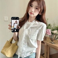 Set 2 món áo thun nữ phối TÚI CHỮ TRONG kèm khăn voan mẫu hot vintage HQ