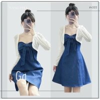 SET 2 MÓN ĐẦM JEANS DÁNG XÒE NHẸ KÈM ÁO KHOÁC REN HÀNG TK