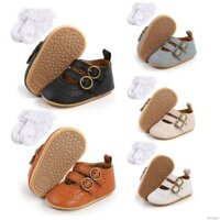 Set 2 món Giày da PU đế mềm và Tất chân cho bé gái sơ sinh 0-18 tháng