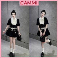 Set 2 Món Gồm Áo Sơ Mi Tiểu Thư Phối Bèo Ly Nguc + Quần Váy Dáng Xoè Dây Eo HB622