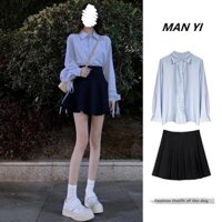 Set 2 Món Trẻ Trung, Thời Trang, Hot Girl Đường Phố, Áo Sơ Mi, Váy Xếp Ly