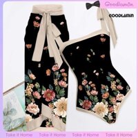 Set 2 Món Váy Monokini Đi Biển Lưng Cao Hở Lưng Cột Dây In Họa Tiết Hoa