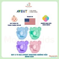 Set 2 ti giả cho bé AVENT Soothie 0-3 và 3M+, núm ti chống vẩu silicone hình gấu - Monnie Kids