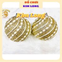 Set 2 trái châu đính kim tuyến và hạt cườm kim sa 10cm màu vàng phụ kiện trang trí cây thông noel lễ Giáng sinh (Có sẵn)