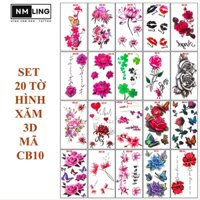 SET 20 Hình Xăm Dán Mini, Hoa, bướm  Chống Thấm Nước 20 ngày, KT (6X12CM), MÃ CB-10