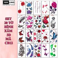 SET 20 Hình Xăm Dán Mini,  Chống Thấm Nước 20 ngày, KT (6X12CM 1 Tấm), MÃ CB-12