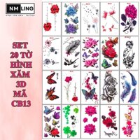 SET 20 Hình Xăm Dán Mini,  Chống Thấm Nước 20 ngày, KT (6X12CM 1 Tấm), MÃ CB-13