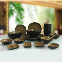 Set 24 sản phẩm bộ bát đĩa sứ cao cấp (Đen lòng gốm)