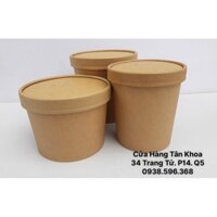 (Set 25 cái) Ly Soup, Ly đựng súp, Ly đựng kem giấy Kraft nâu kèm nắp giấy