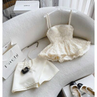 SET 2S PEPLUM NUDE REN HOA + CHÂN VÁY