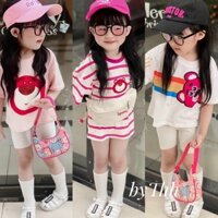 Set 3 áo thun bé gái cotton in hình gấu hồng đỉnh của chóp