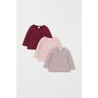 Set 3 áo thun bé gái họa tiết chấm bi/kẻ ngang màu đỏ/trắng/hồng