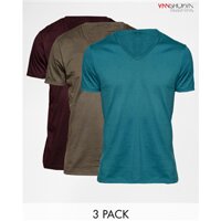 Set 3 áo thun nam Asos màu nâu đỏ/xanh dương/nâu