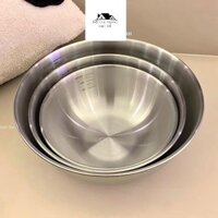 Set 3 bát âu trộn bột thau trộn salad inox 304 có vạch chia dung tích tiện lợi