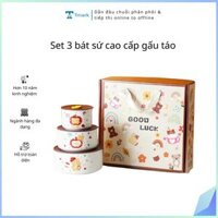 Set 3 bát sứ cao cấp gấu táo (Kiện 20 bộ)