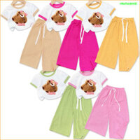 Set 3 Bộ đồ quần ống rộng thun gân hình in capybara cho bé 6kg -30kg.TNQD15 -MT