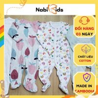 Set 3 bộ Hàng xuất dư xịn Body Sleepsuit, Body Dài Tay Liền Thân Liền Tất Vớ Chất Cotton Cho Bé Trai Bé Gái 0-24 months