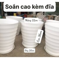 SÉT 3 Chậu nhựa tròn cao xoắn trồng cây,trồng hoa miệng 32 cm - cao 36 cm - đáy 20cm