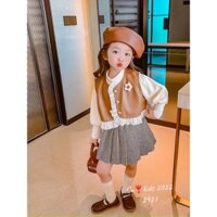 SET 3 CHI TIẾT ÁO + CHÂN VÁY + ÁO GILE DA CHO BÉ