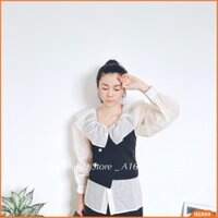 Set 3 chi tiết Áo sơ mi voan cổ bèo mix áo Gile và quần short siêu sang chảnh (45-55kg)