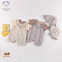 Set 3 chi tiết yếm rời caro kèm áo thun tay ngắn+mũ tròn kiểu dáng Hàn Quốc cho bé trai bé gái-Hàng cao cấp loại 1