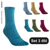 Set 3 đôi Vớ Thể Thao AONIJIE E4830 Dài Trung Bình Chạy Bộ 5 Ngón Coolmax Vớ Thoáng Khí Khử Mùi Mồ Hôi nam và nữ