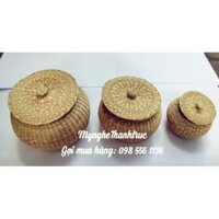 Set 3 giỏ cói tròn có nắp