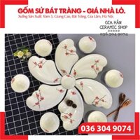 [SÉT 3 - Gồm 03 MÓN] 🍀 BỘ ĐỒ ĂN MEN KEM VẼ ĐÀO ĐỎ 🍀[CAO CẤP BÁT TRÀNG] Bát, Đĩa, Tô, Chén Bát Tràng Sang Trọng ⚡