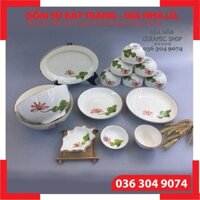 [SÉT 3 - Gồm 9 MÓN] 🍀 BỘ ĐỒ ĂN MEN KEM VẼ SEN ĐỎ 🍀[CAO CẤP BÁT TRÀNG] Bát, Đĩa, Tô, Chén Bát Tràng Sang Trọng ⚡
