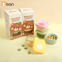 Set 3 hộp trữ thủy tinh gấu Misan hình vuông chia vạch 200ml