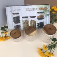 Set 3 hũ thuỷ tinh nắp gỗ