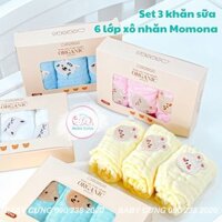 Set 3 khăn sữa 6 lớp xô nhăn Monona mềm mại, siêu thấm hút, họa tiết dễ thương, phù hợp cho trẻ sơ sinh và trẻ nhỏ