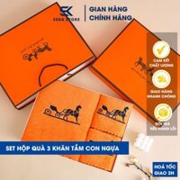 Set 3 Khăn Tắm Hộp Quà Hình Con Ngựa Vải Bông Mềm Mịn Thấm Hút Tốt, Khăn Tắm Hộp Quà Lịch Sự SP001083