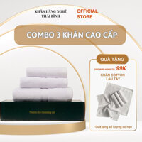 Set 3 Khăn Tắm, Khăn Gội, Khăn Mặt Cotton 100%, Siêu Thấm Hút, Mềm Mịn, Không Xù Lông
