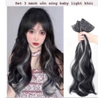Set 3 mảnh tóc giả tóc kẹp uốn xoăn light xám khói