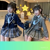 【SET 3 MÓN 2025】Áo Blazer Bé Gái + Váy Xếp Ly Học Sinh + Đồng Phục JK Xuân Hàn Quốc - Phong Cách Đại Học Sang Trọng Cho Bé 5-10 Tuổi🔥