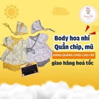 Set 3 món áo body hoa nhí, quần chip và mũ buộc
