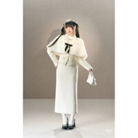 Set 3 món áo choàng mùa đông + chân váy dáng dài chữ A phong cách Hàn Quốc