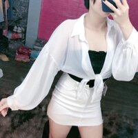 set 3 món áo ống chân váy kaki trơn phối áo khoác voan ngoài xinh siêu hot