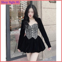 Set 3 món áo quây dạ kèm mút ngực khoác nhung quần nhung bí cá tính quyến rũ
