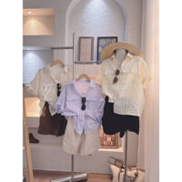 Set 3 món áo sơ mi caro + quần short gân lai bầu kèm áo 2 dây ( có sẵn )