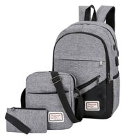 Set 3 món Ba lô vải canvas Hàn Quốc siêu rẻ cho nam nữ học sinh, balo túi đeo chéo và ví 3in1 có cổng usb đi làm