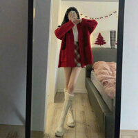 SET 3 MÓN CARDIGAN ĐỎ CARO: ÁO CARDIGAN ĐỎ + ÁO SÁT NÁCH TRẮNG + CHÂN VÁY CARO ĐỎ